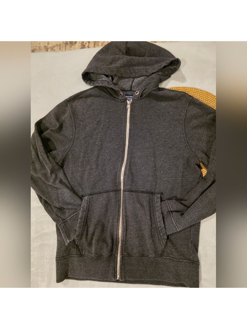 American Eagle Men's Black/grey Full Zip Hoodie Sweater